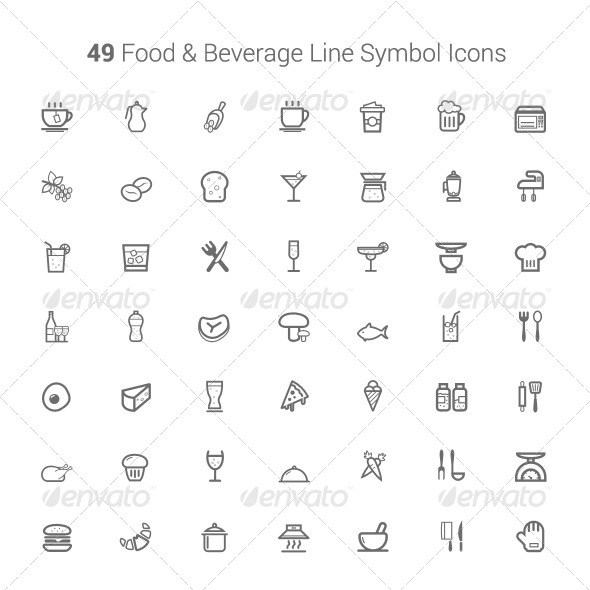 49 Food and Beverage Line Symbol Icons - Food Objects