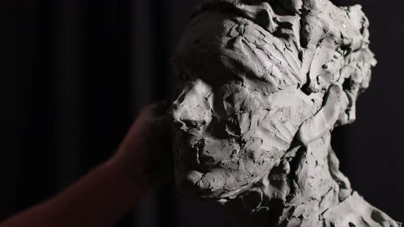 Man Sculptor Creates Sculpt Bust Clay Human Woman Sculpture