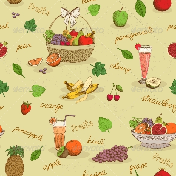Fruits Seamless Pattern with Names