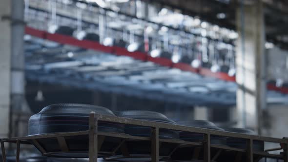 Tyre Blanks Conveyor Line Moving Product Working in Robotic Plant Automatically alt