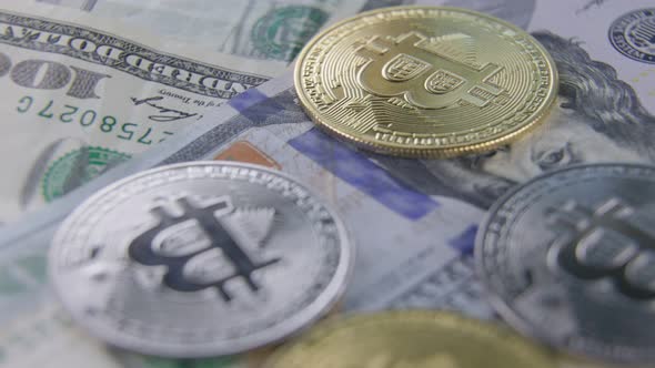 Bitcoin Coins Lie on Dollars