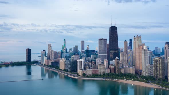 Downtown Chicago Skyline From the Sky Aerial alt