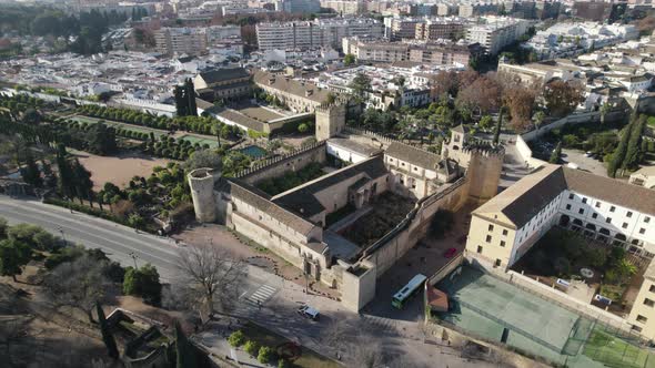 Aerial view of medieval Alcazar of Cordoba, Spain