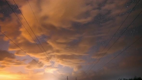 Electrical Power Lines In Starry Sky Background Time Lapse TimeLapse TimeLapse alt