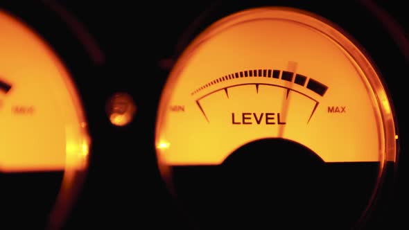 Analog Dial Indicator of Sound Signal Level in Db. Arrow Moves in Sync with Sound Level. alt