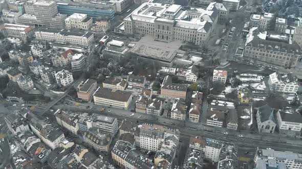 Aerial View of Zurich, Old Town, Switzerland ( Zürich ), snow winter day