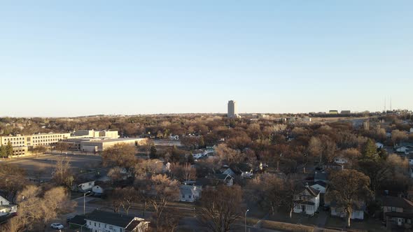 Cityscape of Bismarck, North Dakota, on a sunny day with residential neighborhood.