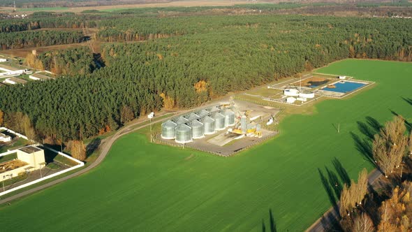 Aerial View Modern Granary Graindrying Complex Commercial Grain Or Seed Silos In Sunny Rural alt