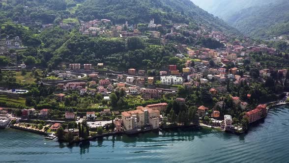 LAKE COMO, ITALY from the drone and the Italian Alps in background