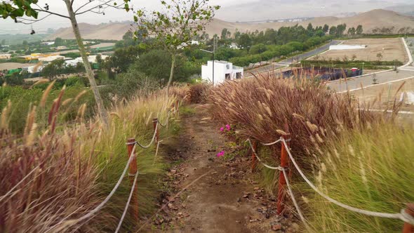 Stable shot while trekking down a hill in San Antonio, Cañete, Lima, Peru alt