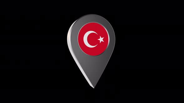 3d Animation Map Pointer With Turkey Flag With Alpha Channel - 4K alt