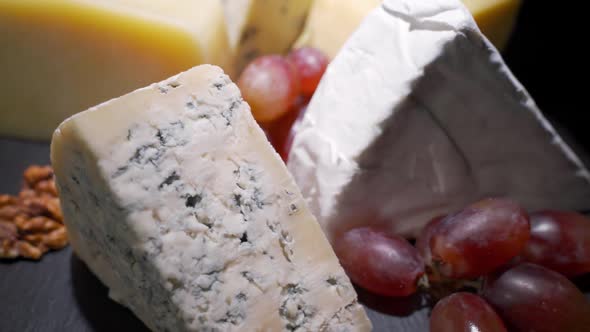 An Assortment of Wine Appetizers, Appetizers or Gourmet Dinners. Top View, Close Distance, a Wedge alt