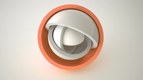 Rotation of the orange white hemispheres on a white background