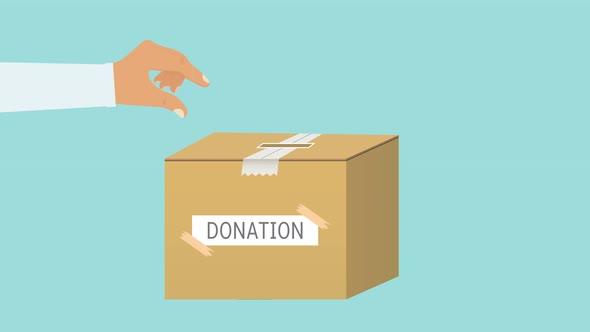 Hands giving charity to a donation box 4K animation