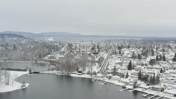 Bellingham Washington Lake Whatcom Snowy Winter Day Aerial Landscape alt