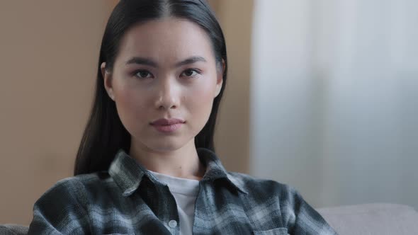 Asian Ethnicity Female Face Calm Expression Serious Korean 20s Girl Client Model with Black Smooth alt