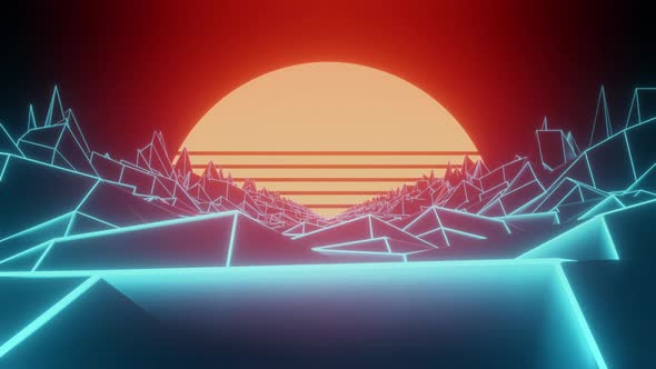 80s Style Sunset Graphics Loop