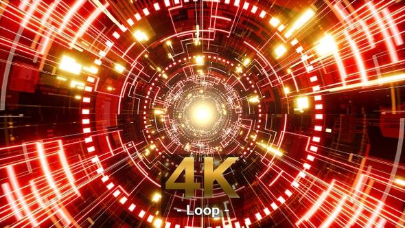 Glowing Red Circuit Pattern Lamp in the Gold Light Tunnel alt