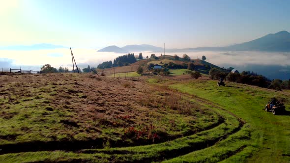 Scenic Landscape of Countryside in Foggy Morning alt