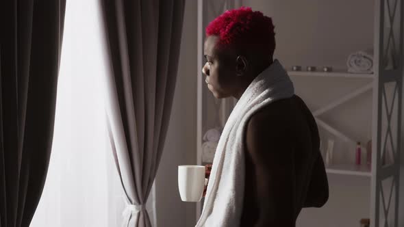 Good Morning Hipster Black Man Refreshing Coffee alt