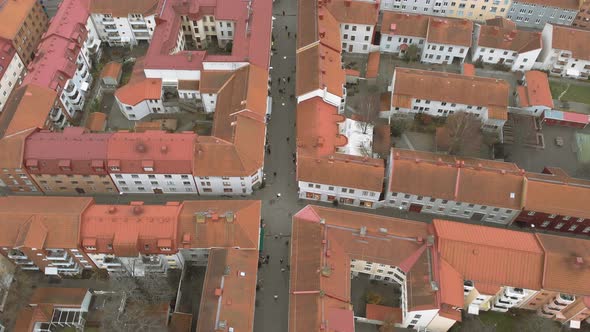 People Shopping at Famous Commercial Area Haga Gothenburg Aerial alt