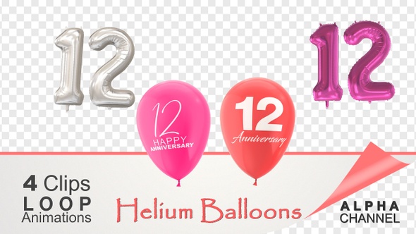 12 Anniversary Celebration Helium Balloons Pack