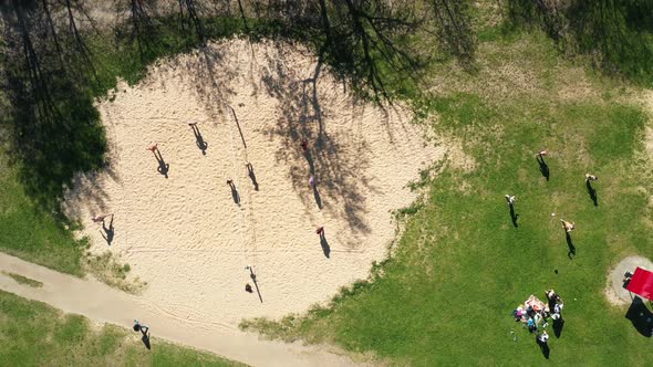 View From the Height of the Beach and People Playing Volleyball in Drozdy in Minsk
