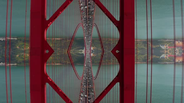 Abstract Footage of Flight Over Suspension Bridge alt