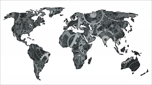 World Map Filled With Gears Bg 4k