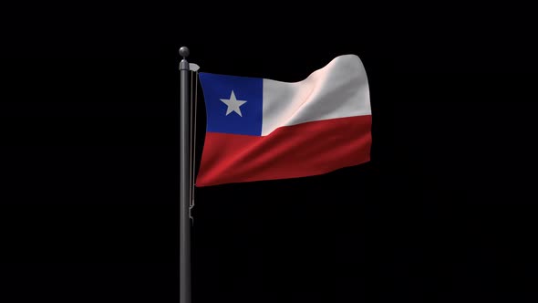 Chile Flag On Flagpole With Alpha Channel  4K alt