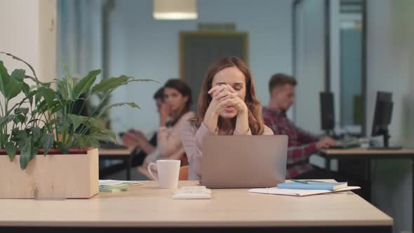Business Woman Working at Laptop Portrait of Happy Lady Reading Good News alt