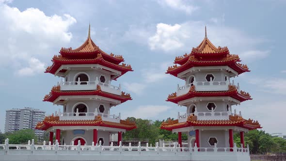 Twin Pagoda in Singapore and Clouds