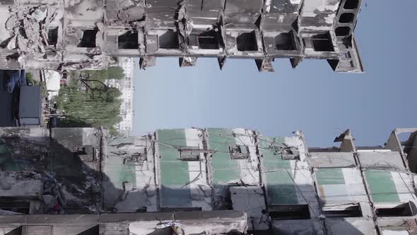 Vertical Video of a House Destroyed By the War in Ukraine alt