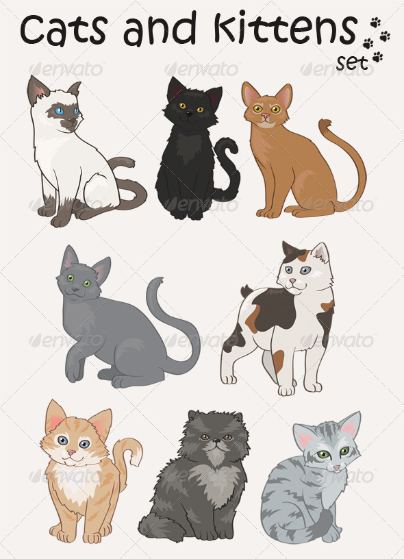 Cats and Kittens Set - Animals Characters