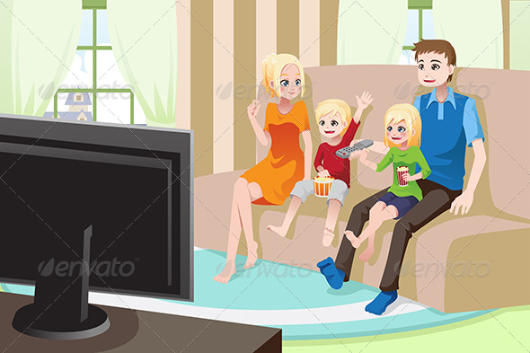 Family Watching Movies at Home - People Characters