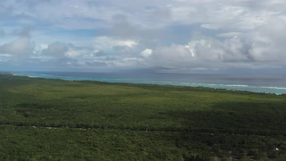 Aerial Panoramic View of the Archeological Reserve and Jungle in Tulum, Mexico alt