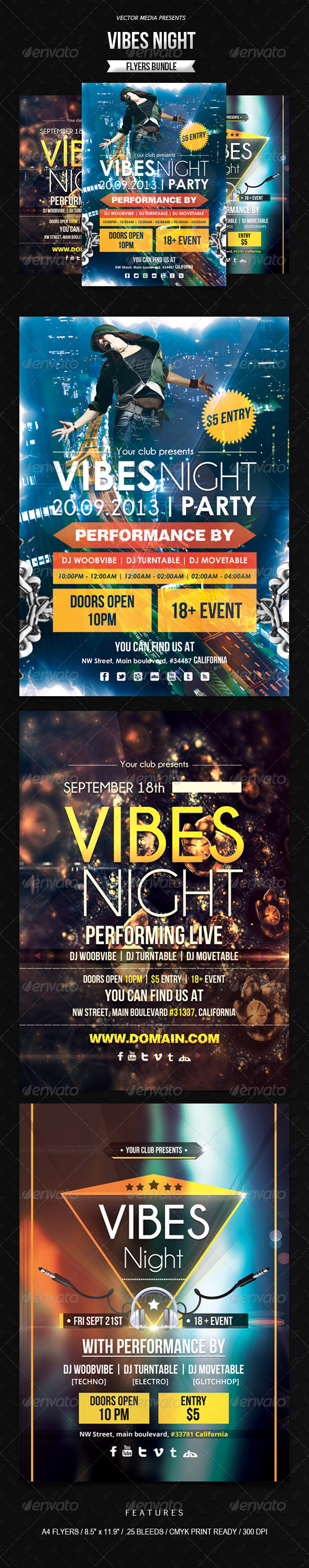 Vibes Night - Flyers Bundle - Clubs & Parties Events