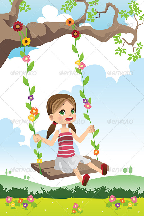 Girl Swinging on a Tree - People Characters