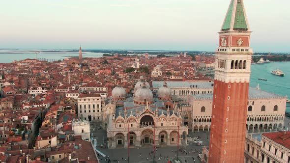 Scenic Aerial View of Main Landmark in Venice Italy  Piazza San Marco
