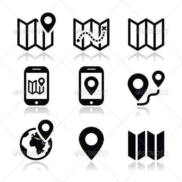 Map Travel Icons Set - Travel Conceptual