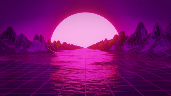 Purple retro sunset in the mountains