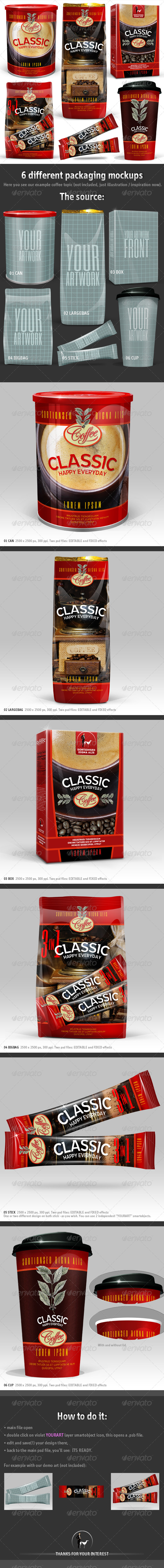 6 Coffee Packaging Mockups - Miscellaneous Print