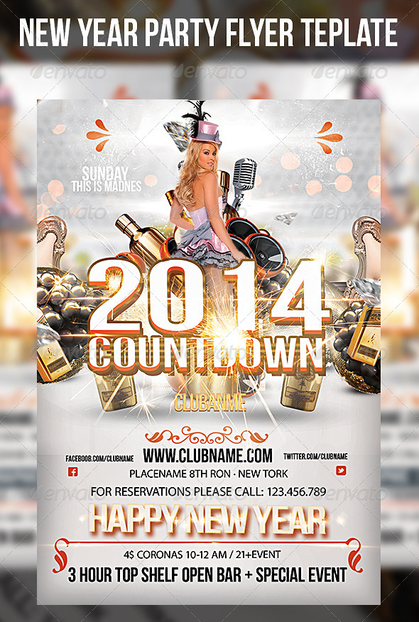 Golden New Year Party Flyer Template - Events Flyers