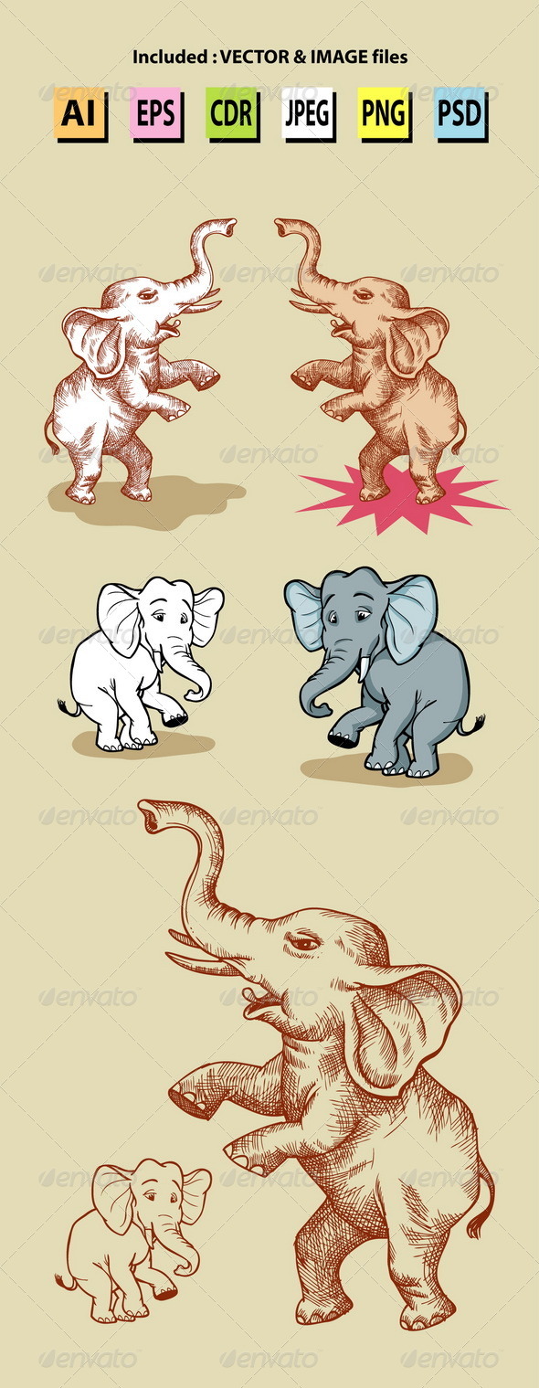 Standing Elephants Illustration - Animals Characters