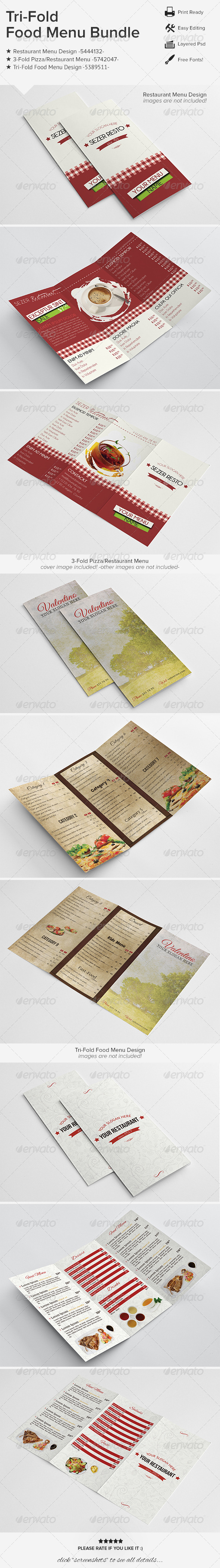Tri-Fold Food Menu Bundle 01 - Food Menus Print Templates