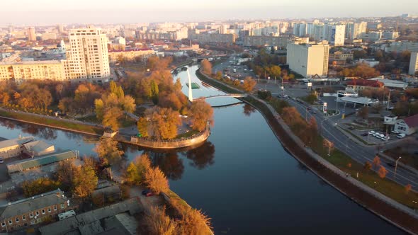 Bridge across river Lopan, Kharkiv city aerial