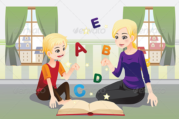 Mother Teaching her Child - People Characters