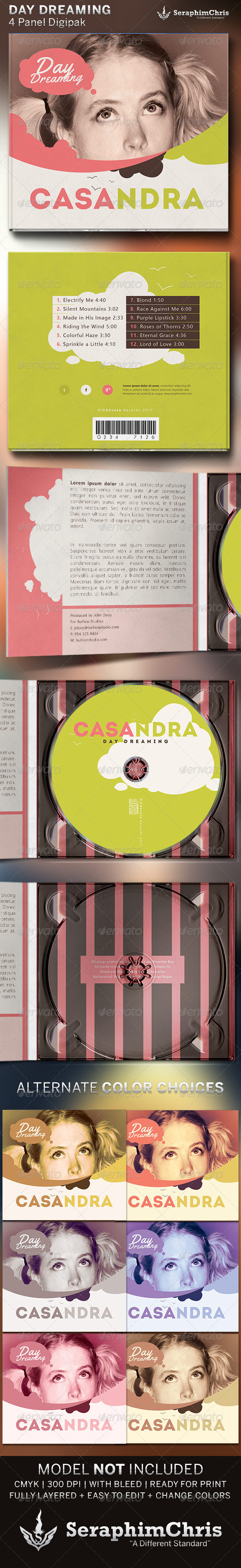 Daydream: Digipak CD Cover Artwork Template - CD & DVD Artwork Print Templates