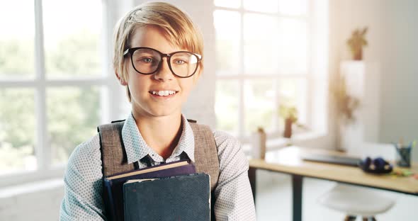 Portrait of Schoolboy in Eyeglasses