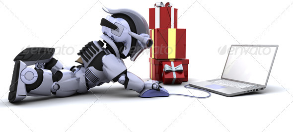 Robot Doing Online Christmas Shopping - 3D Backgrounds